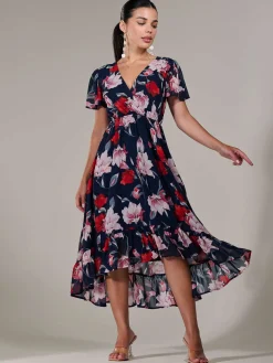 Petite High-Low Midaxi Dress, Navy Floral