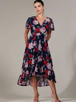 Petite High-Low Midaxi Dress, Navy Floral