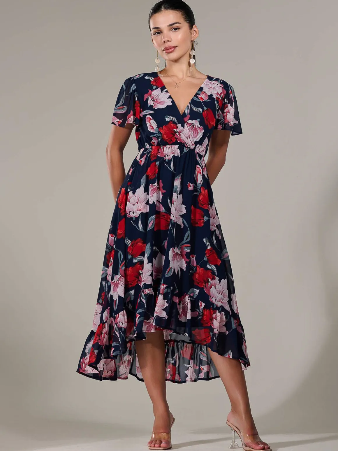 Petite High-Low Midaxi Dress, Navy Floral