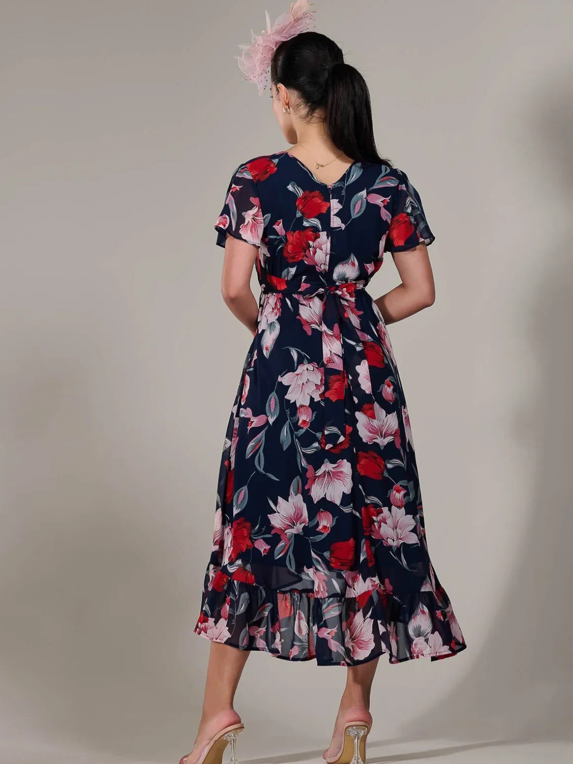 Petite High-Low Midaxi Dress, Navy Floral