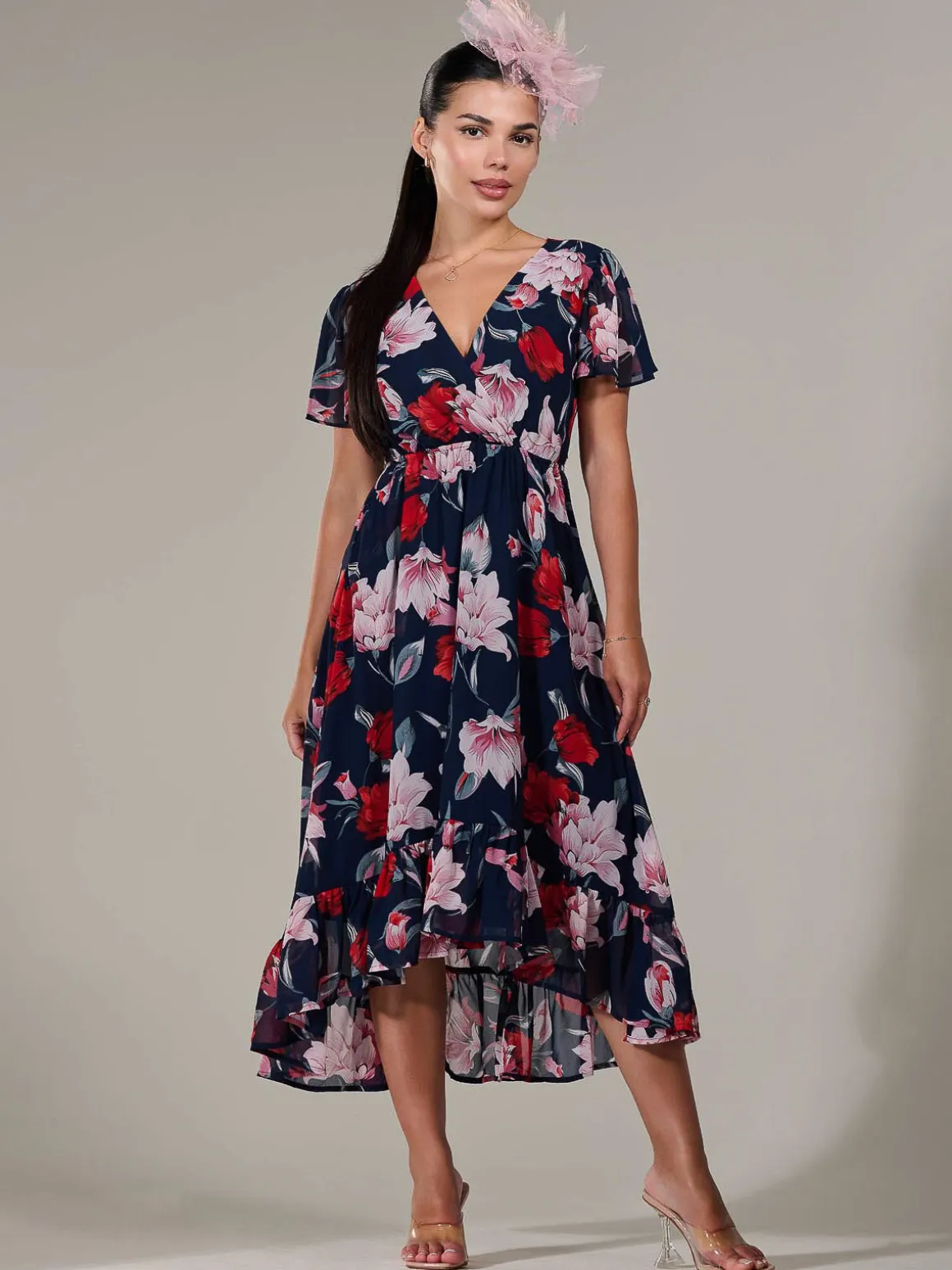 Petite High-Low Midaxi Dress, Navy Floral