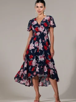 Petite High-Low Midaxi Dress, Navy Floral