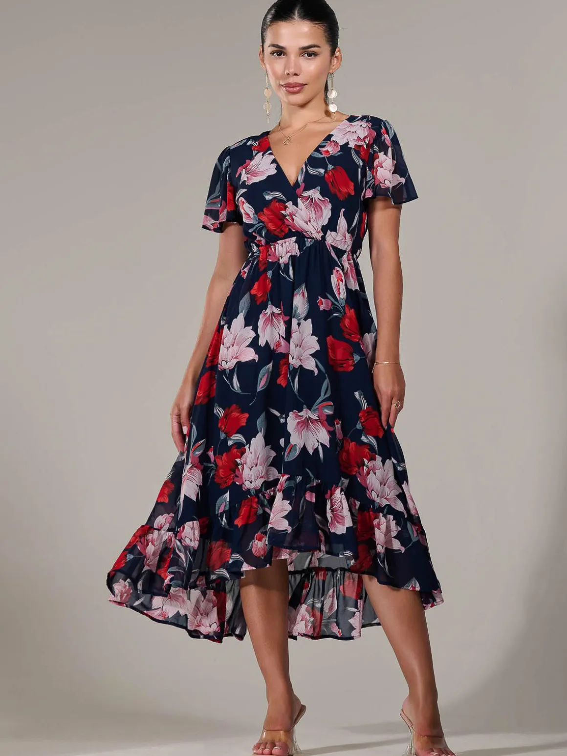 Petite High-Low Midaxi Dress, Navy Floral