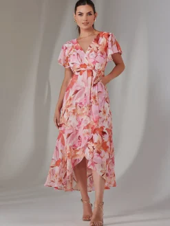 Petite High Low Midaxi Dress, Pink Floral