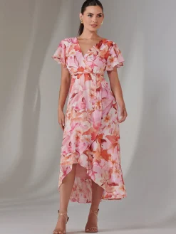 Petite High Low Midaxi Dress, Pink Floral