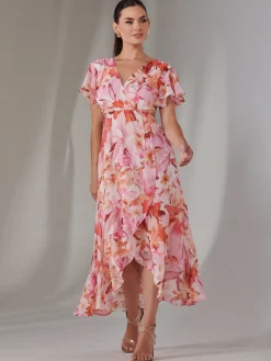 Petite High Low Midaxi Dress, Pink Floral