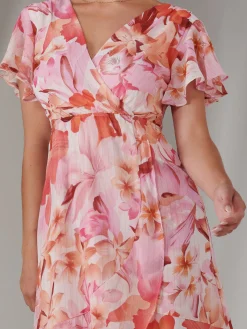 Petite High Low Midaxi Dress, Pink Floral