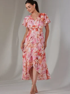 Petite High Low Midaxi Dress, Pink Floral
