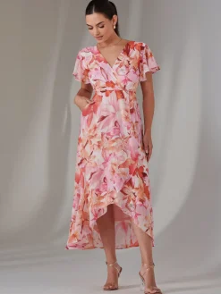 Petite High Low Midaxi Dress, Pink Floral