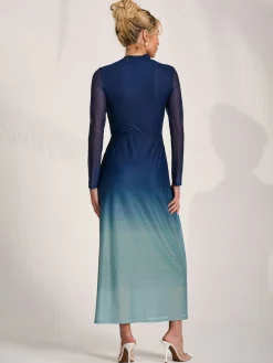 Petite Long Sleeve Mesh Maxi Dress, Green Multi