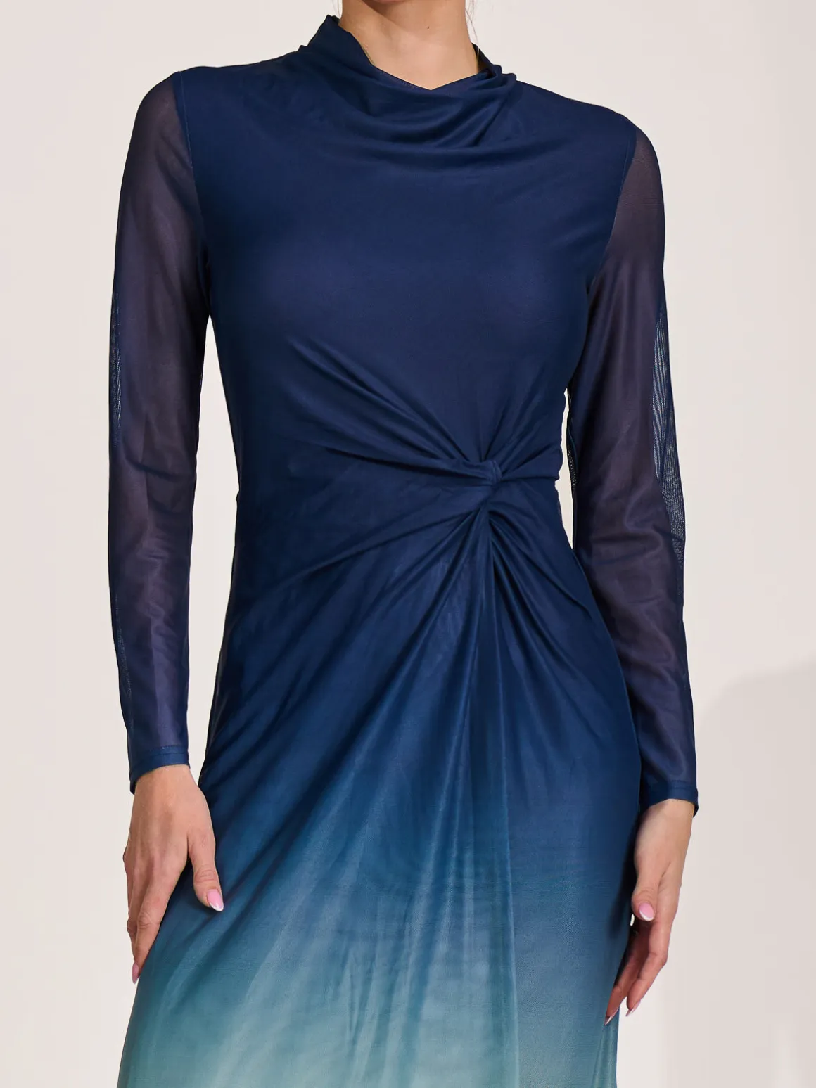 Petite Long Sleeve Mesh Maxi Dress, Green Multi