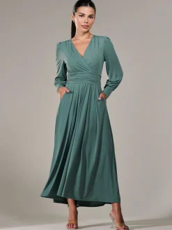 Petite Long Sleeve Soft Silky Jersey Maxi Dress, Green
