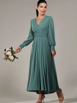 Petite Long Sleeve Soft Silky Jersey Maxi Dress, Green
