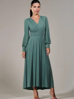 Petite Long Sleeve Soft Silky Jersey Maxi Dress, Green