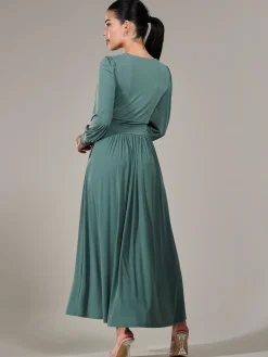 Petite Long Sleeve Soft Silky Jersey Maxi Dress, Green