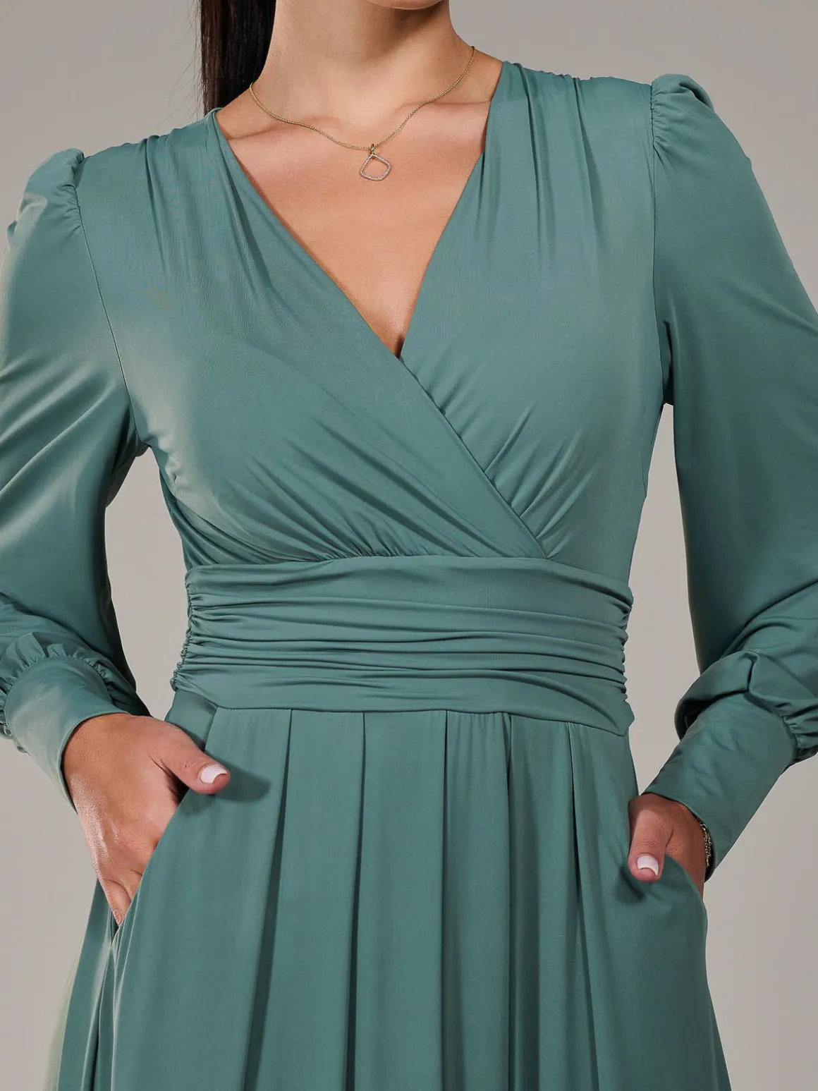 Petite Long Sleeve Soft Silky Jersey Maxi Dress, Green