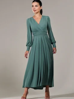 Petite Long Sleeve Soft Silky Jersey Maxi Dress, Green