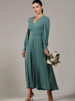 Petite Long Sleeve Soft Silky Jersey Maxi Dress, Green