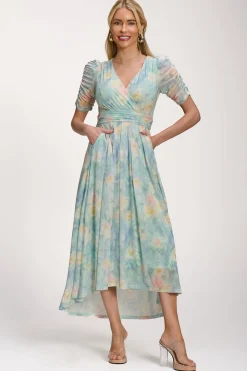 Petite Mesh Print Dip Hem Maxi Dress, Green Multi