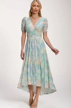 Petite Mesh Print Dip Hem Maxi Dress, Green Multi