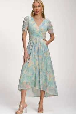 Petite Mesh Print Dip Hem Maxi Dress, Green Multi