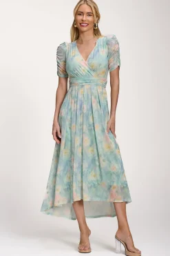 Petite Mesh Print Dip Hem Maxi Dress, Green Multi