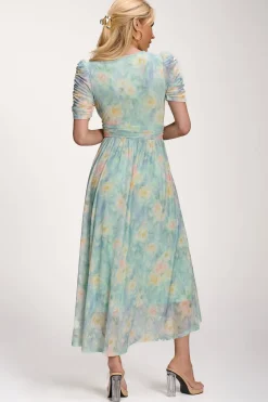 Petite Mesh Print Dip Hem Maxi Dress, Green Multi