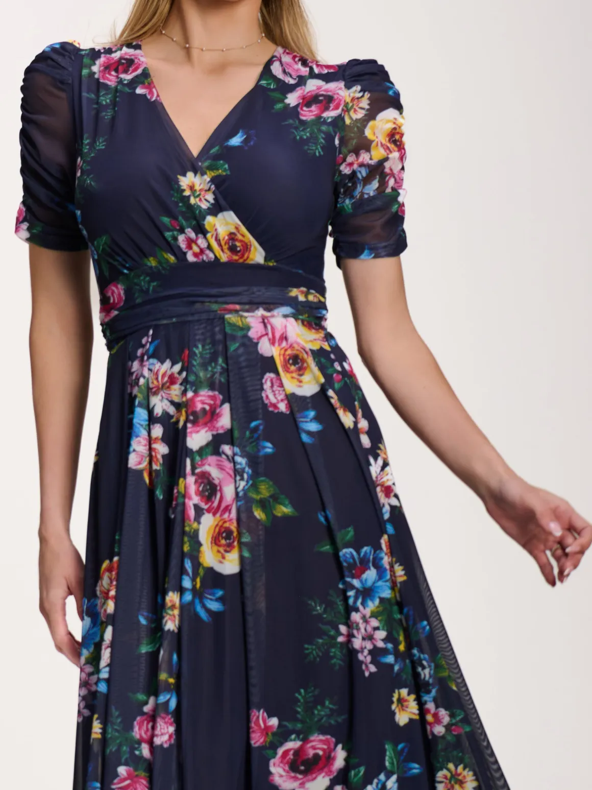 Petite Mesh Print Dip Hem Maxi Dress, Navy Floral