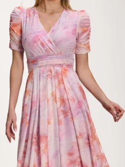 Petite Mesh Print Dip Hem Maxi Dress, Purple Multi