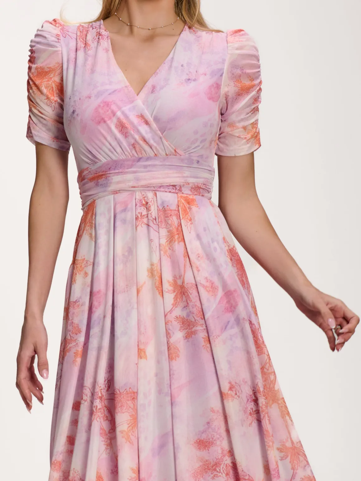 Petite Mesh Print Dip Hem Maxi Dress, Purple Multi