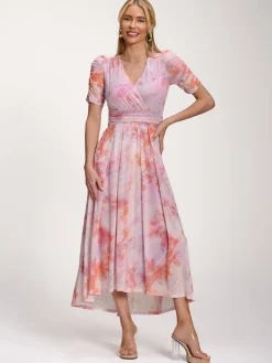Petite Mesh Print Dip Hem Maxi Dress, Purple Multi