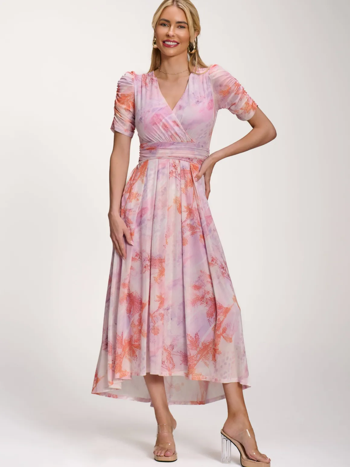 Petite Mesh Print Dip Hem Maxi Dress, Purple Multi