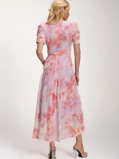 Petite Mesh Print Dip Hem Maxi Dress, Purple Multi