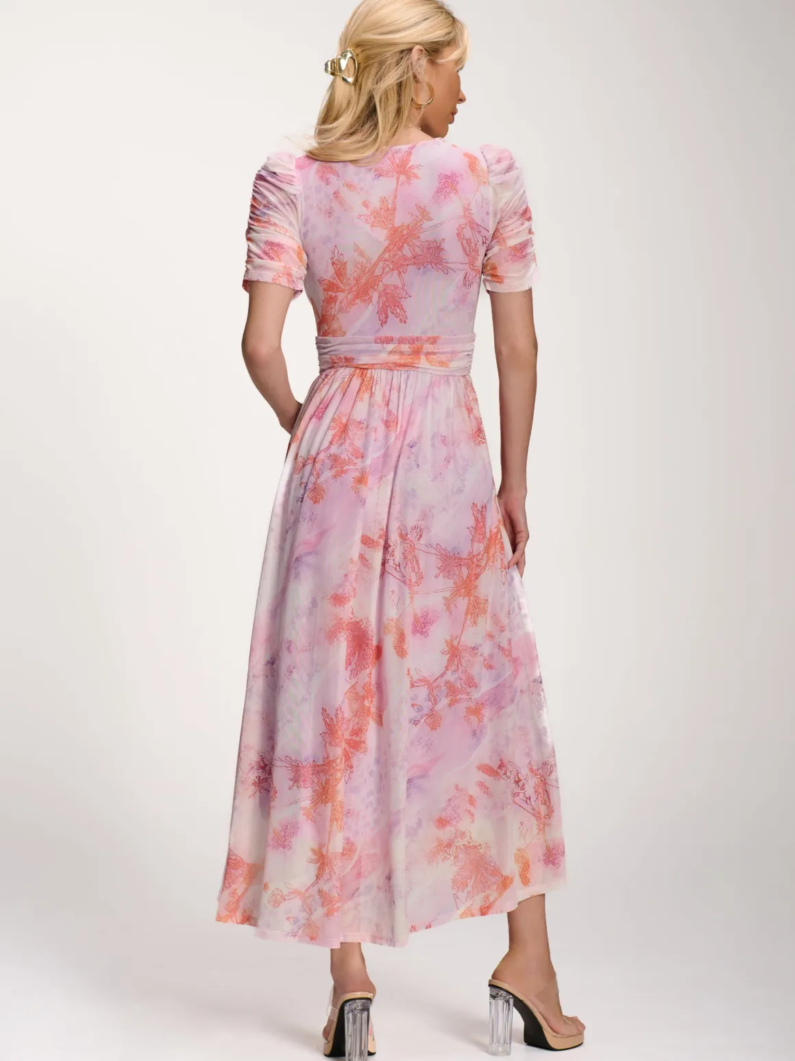 Petite Mesh Print Dip Hem Maxi Dress, Purple Multi