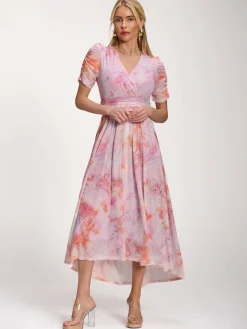 Petite Mesh Print Dip Hem Maxi Dress, Purple Multi