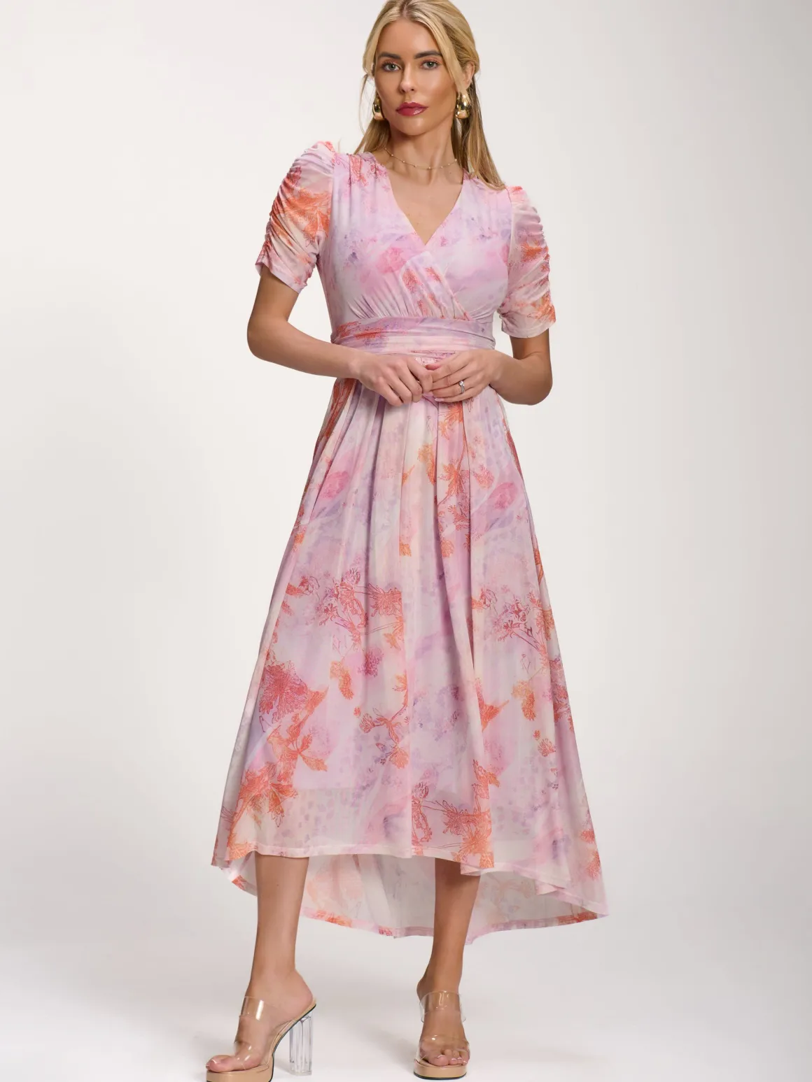 Petite Mesh Print Dip Hem Maxi Dress, Purple Multi