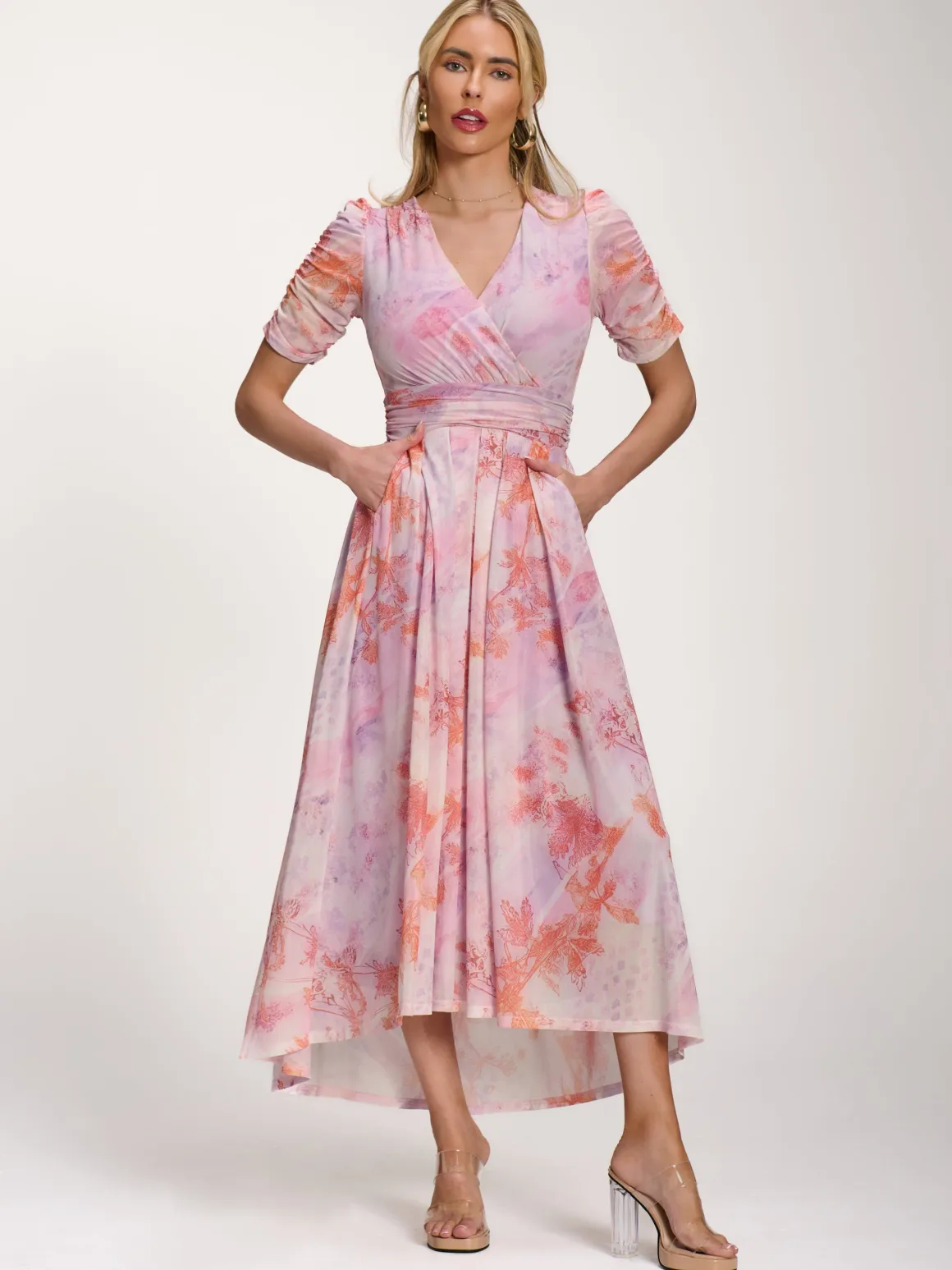 Petite Mesh Print Dip Hem Maxi Dress, Purple Multi