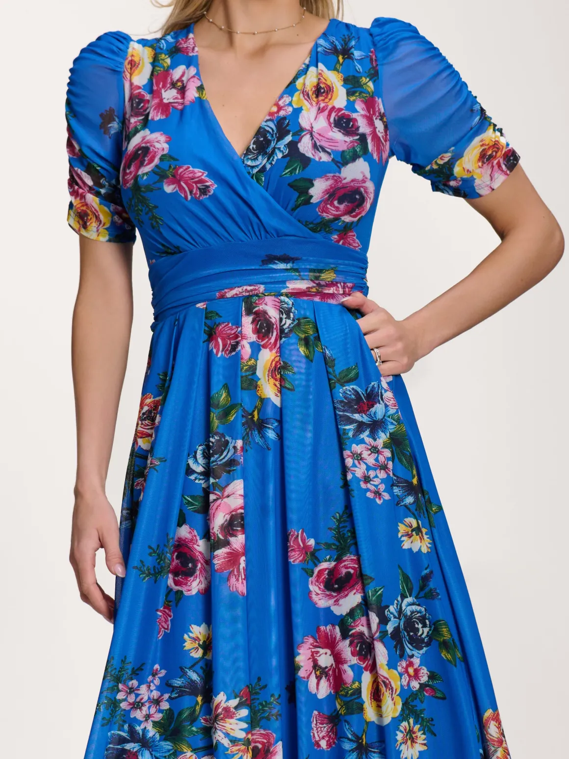 Petite Mesh Print Dip Hem Maxi Dress, Royal Blue Floral