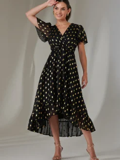 Petite Short Sleeve Midaxi Dress, Black/Gold