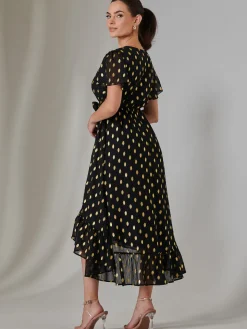 Petite Short Sleeve Midaxi Dress, Black/Gold