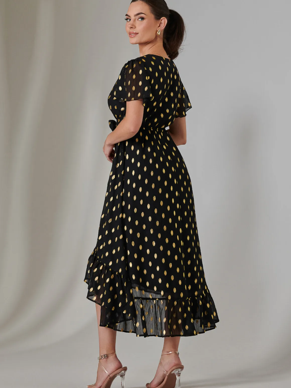 Petite Short Sleeve Midaxi Dress, Black/Gold
