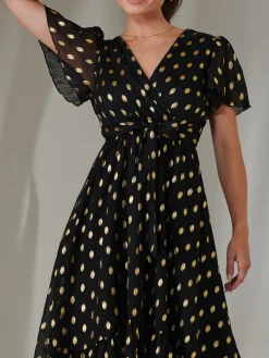Petite Short Sleeve Midaxi Dress, Black/Gold