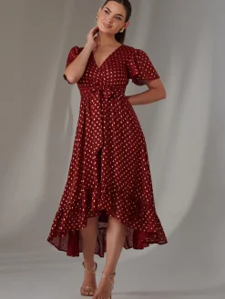 Petite Short Sleeve Midaxi Dress, Burgundy