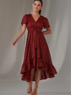 Petite Short Sleeve Midaxi Dress, Burgundy
