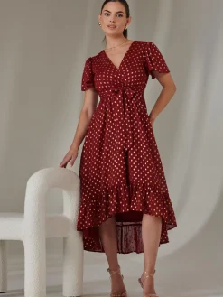 Petite Short Sleeve Midaxi Dress, Burgundy