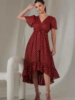 Petite Short Sleeve Midaxi Dress, Burgundy