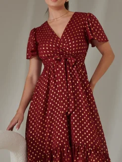 Petite Short Sleeve Midaxi Dress, Burgundy