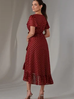 Petite Short Sleeve Midaxi Dress, Burgundy