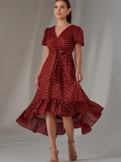 Petite Short Sleeve Midaxi Dress, Burgundy