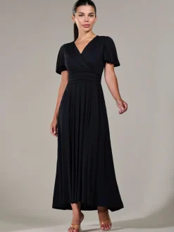 Petite Short Sleeve Soft Silky Jersey Maxi Dress, Black